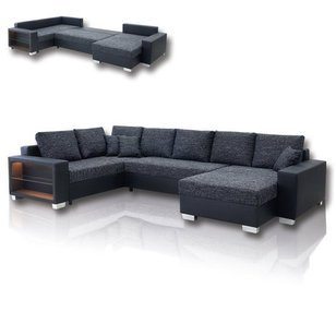 Wohnlandschaft PARIS XL grau/schwarz Strukturstoff