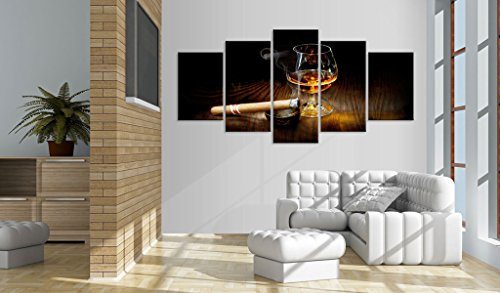 XXL Bilder Leinwand + 5 Teilig + 3 Farben zur Auswahl Whisky Zigarre
