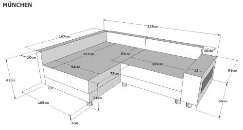 Polsterecke München Kunstleder-Strukturstoff schwarz