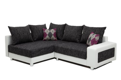 famous Polsterecke München Federkern, Materialmix Kunstleder-Strukturstoff schwarz