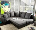 Sofa Couch Lavello Grau Schwarz 210x210 cm mit Sitzhocker