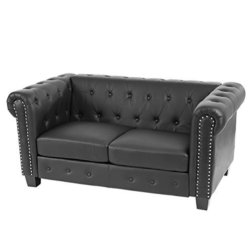 Luxus 2er Sofa LoungesofaKunstleder ~ eckige Füße, schwarz