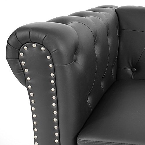 Luxus 2er Chesterfield Kunstleder ~ eckige Füße, schwarz