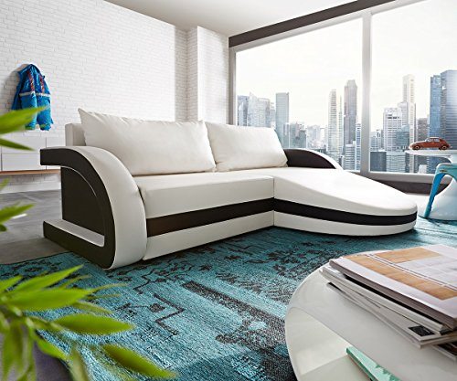 Couch Paige Weiss 223x160 cm mit Ottomane variabel