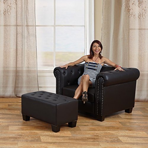 Luxus 2er Sofa Loungesofa Chesterfield Kunstleder ~ eckige Füße, schwarz