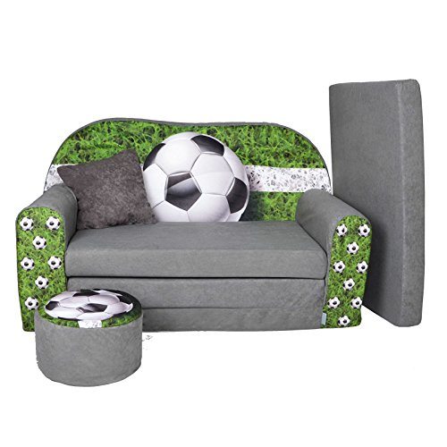 Schlafsofa zum Aufklappen + Hocker Fußballmotiv
