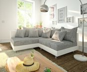 Ecksofa Clovis Sofa grau/weiß