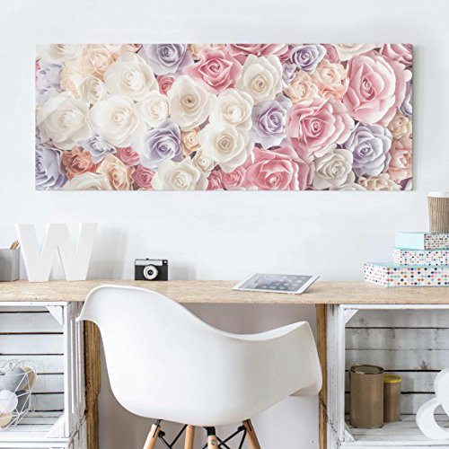 Glasbild - Pastell Paper Art Rosen